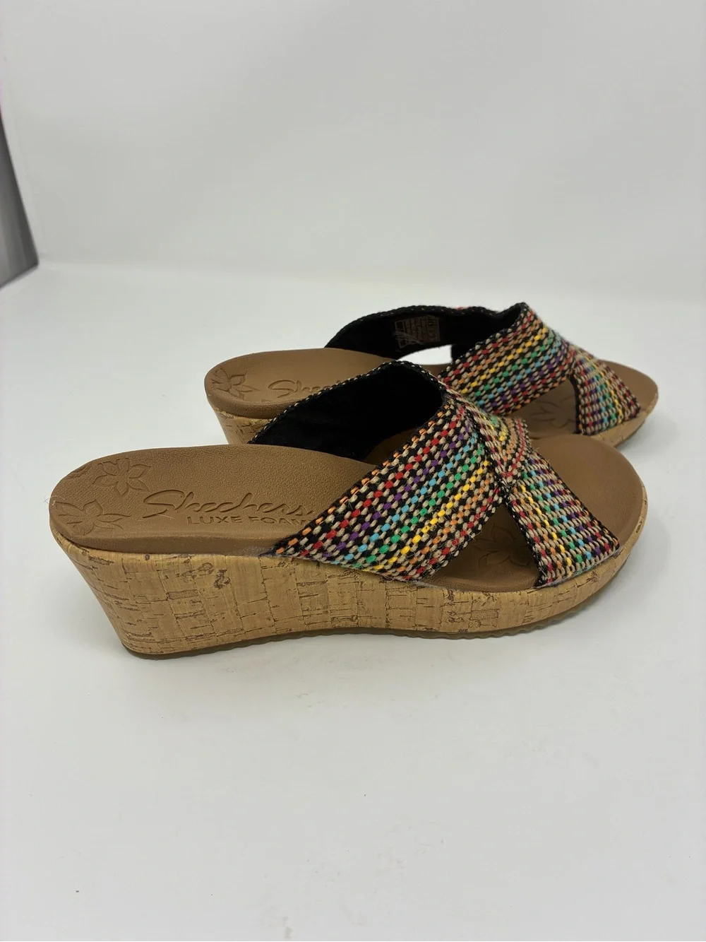 Skechers Multicolor Woven Jute Cork Wedge Sandals w7